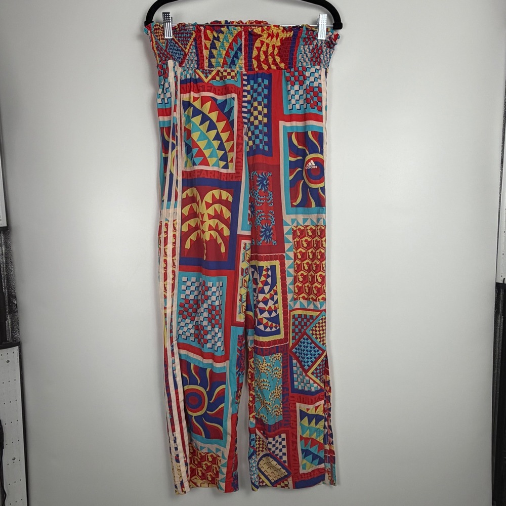 Adidas Multicolor Patchwork Print Button Up Shirt & Wide Leg Pants Set XL - Picture 3 of 12